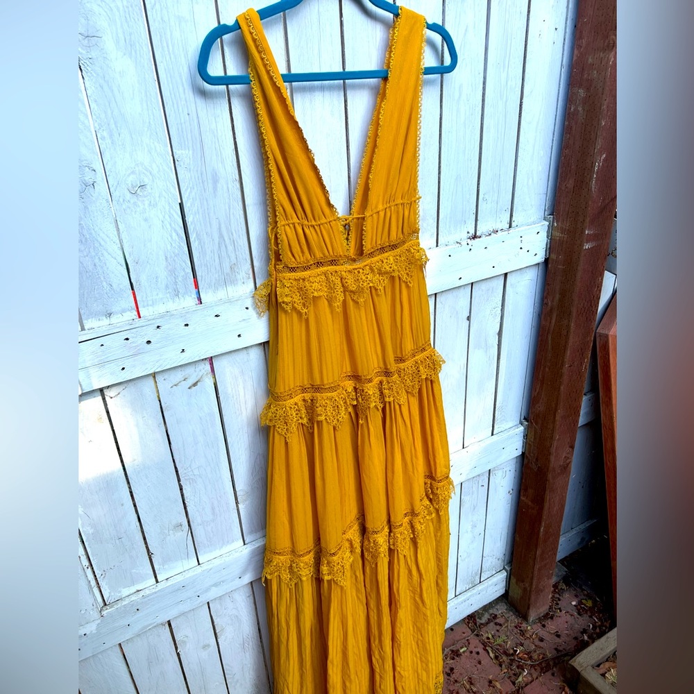 Size small Jonathan simkhai mustard golden goddess long gown